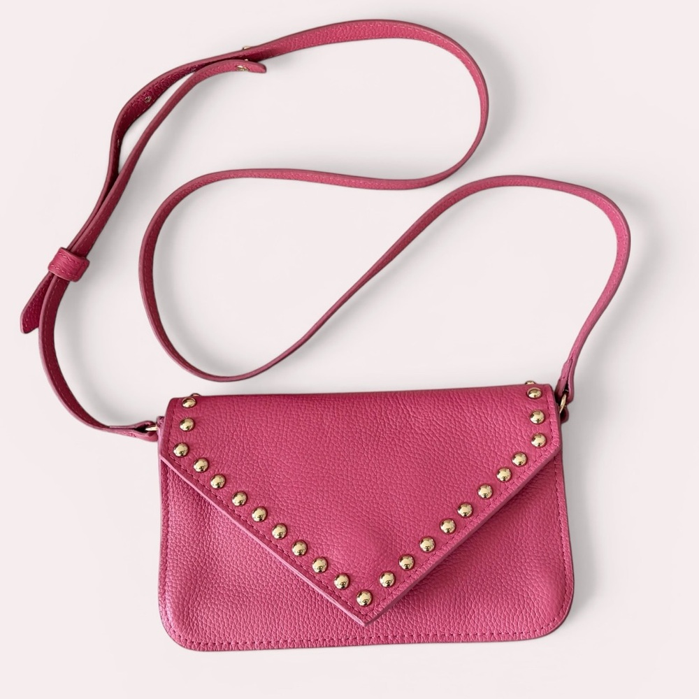 Pink Stud-Trim All Leather Crossbody Bag
